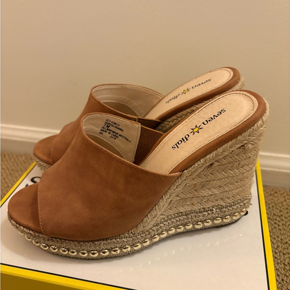 Women's Brown Suede Studded Wedge